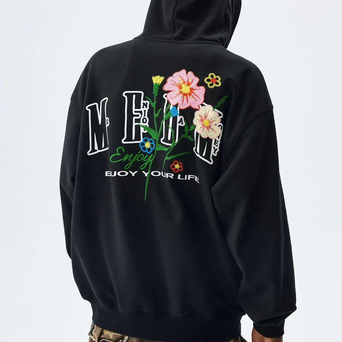 MEDM Chain Embroidered Flower Large M Zipper Hoodie