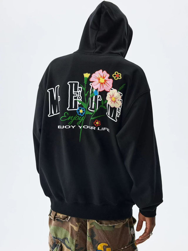 MEDM Chain Embroidered Flower Large M Zipper Hoodie