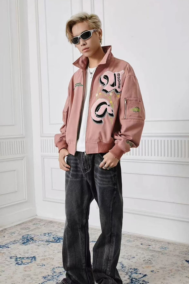 ACHOCK High Street Lettering Flocked Bomber Jacket
