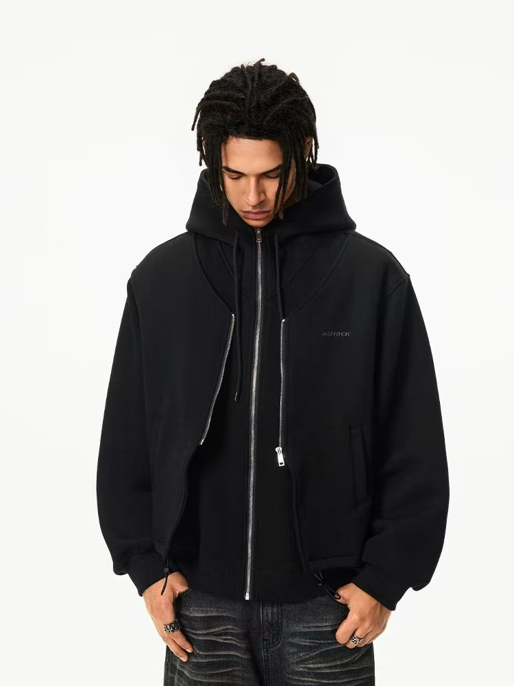 ACHOCK Double Zipper Air Layer Cardigan Hooded Jacket
