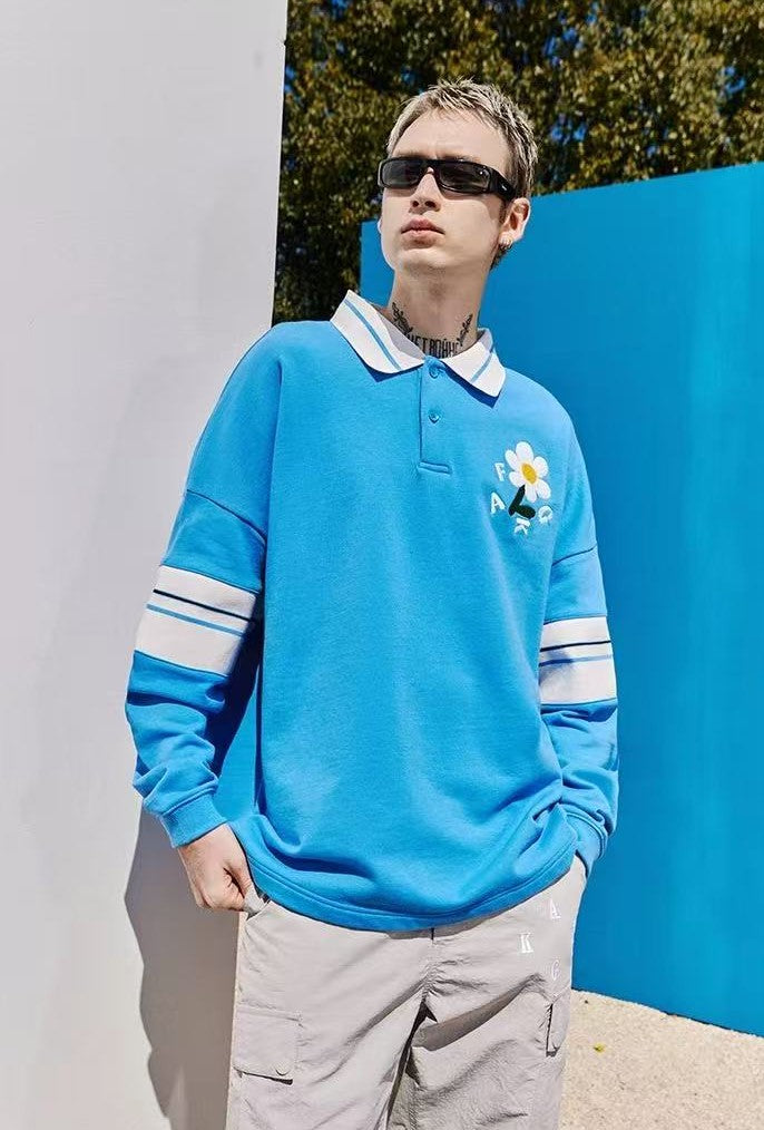 AFGK Small Flower Long-sleeve Polo T-shirt
