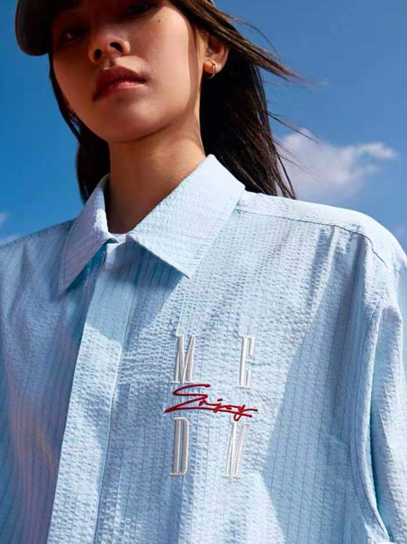 MEDM Letter Embroidered Long- sleeve T-shirt