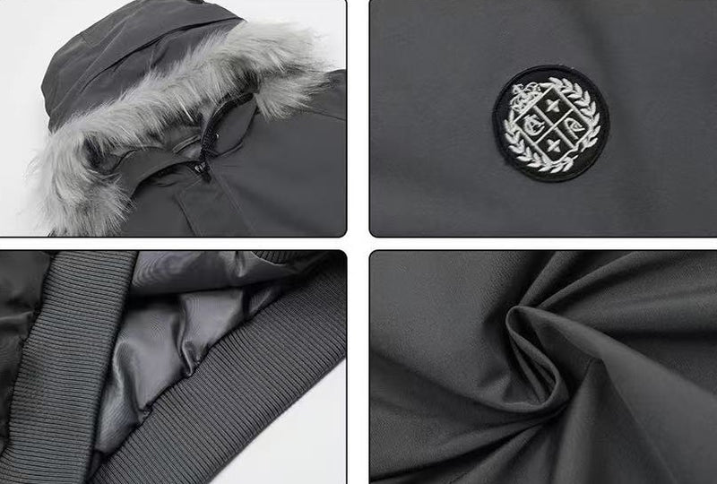 ACHOCK Logo Design Fur Collar Hooded Cotton Coat