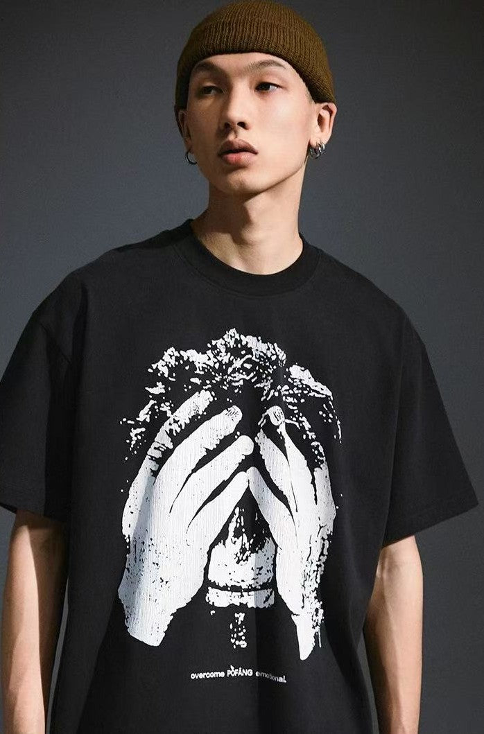 REMEDY Portrait Crackle Print Short-sleeved T-shirt