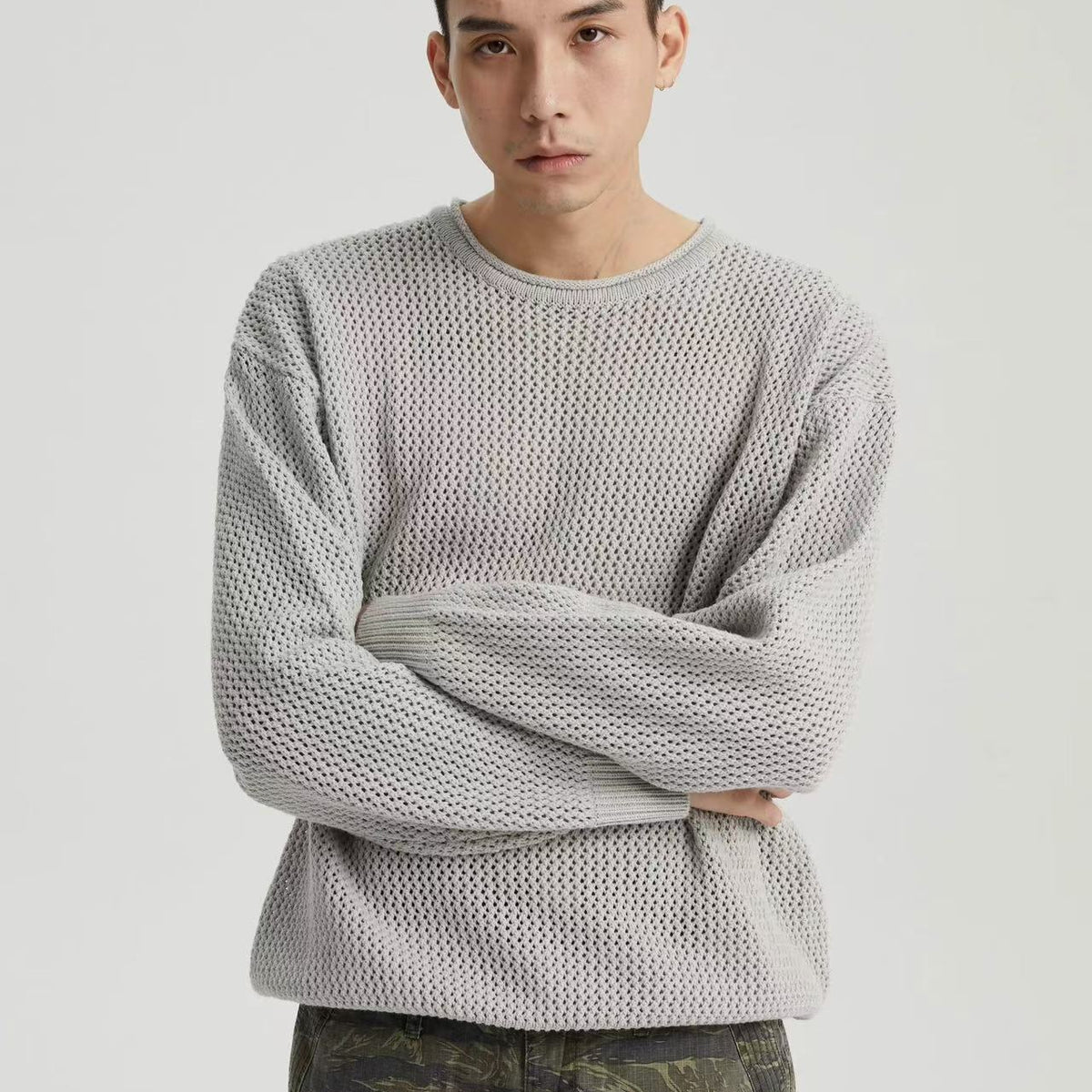 WASSUP Hollow Round Collar Sweater