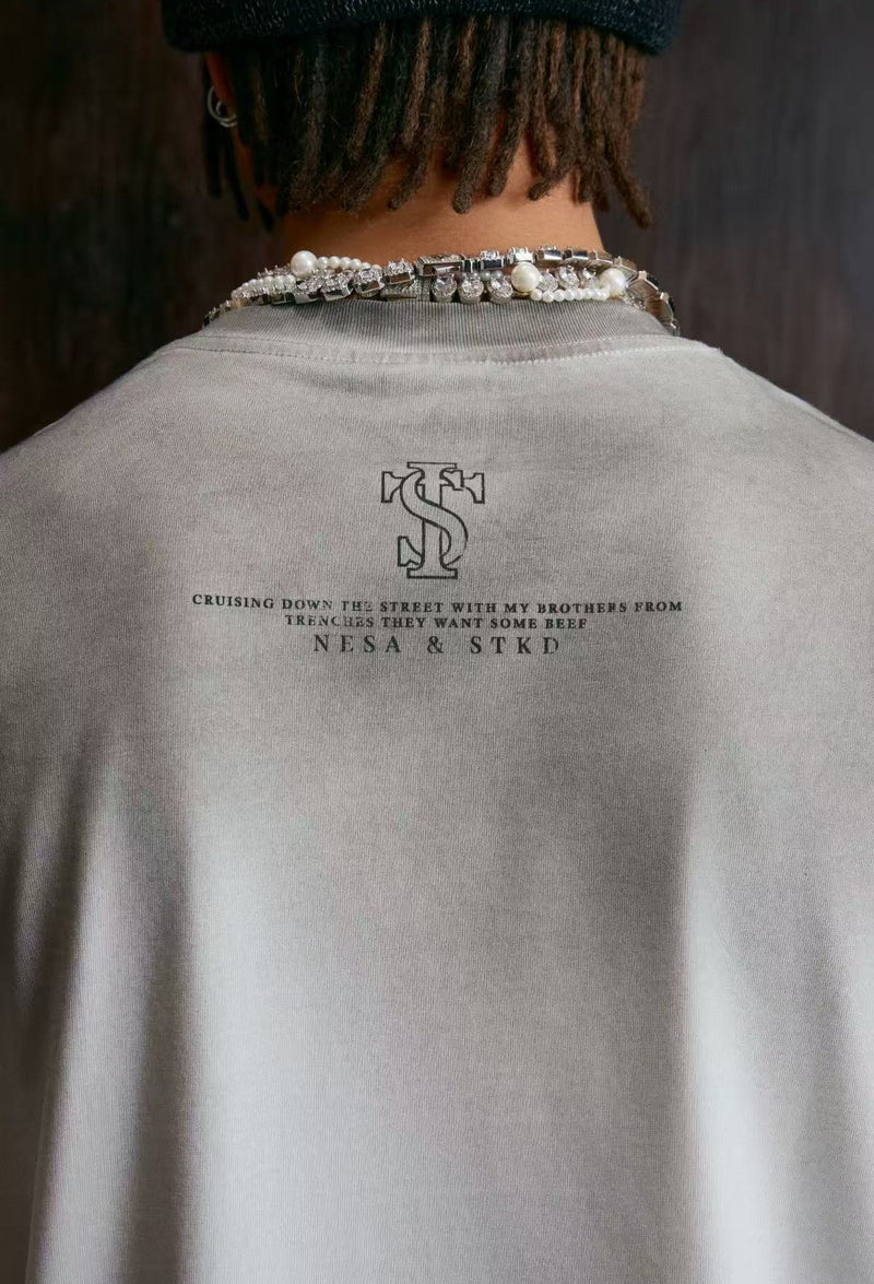 STK Vintage Dirty Wash Glitter Lip Long-Sleeve T-Shirt