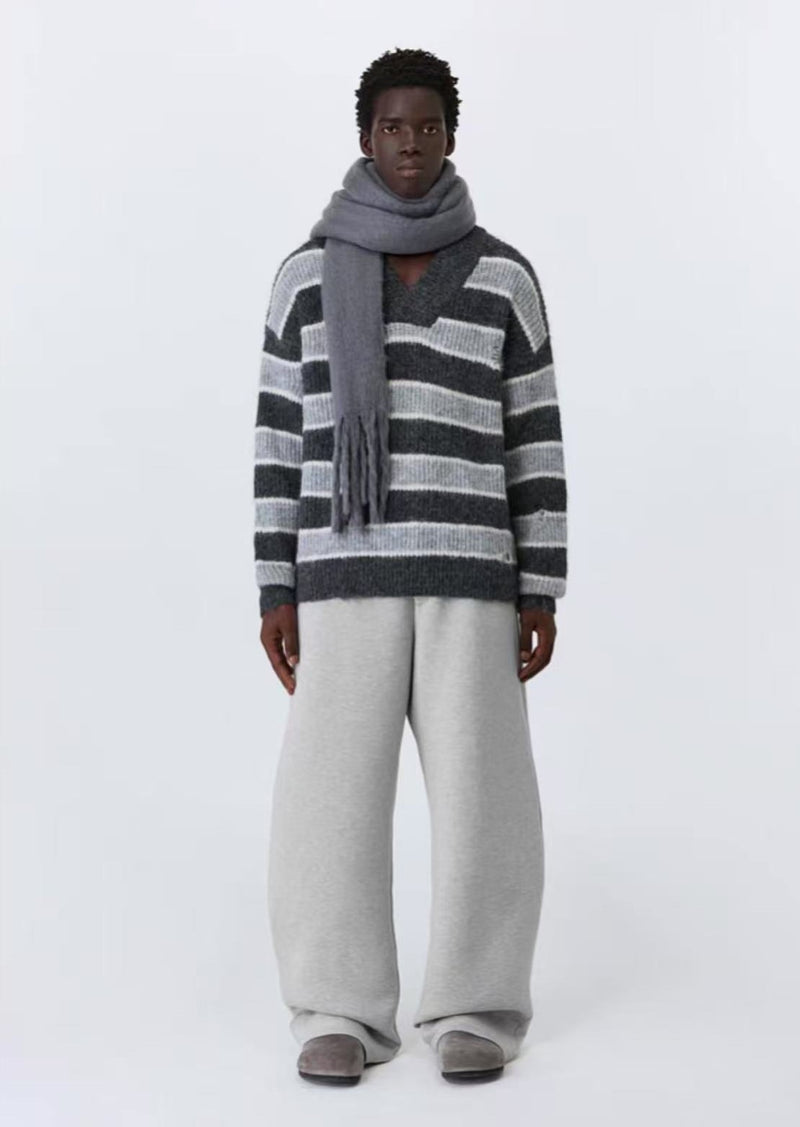 ATRY Retro Striped V-neck Sweater