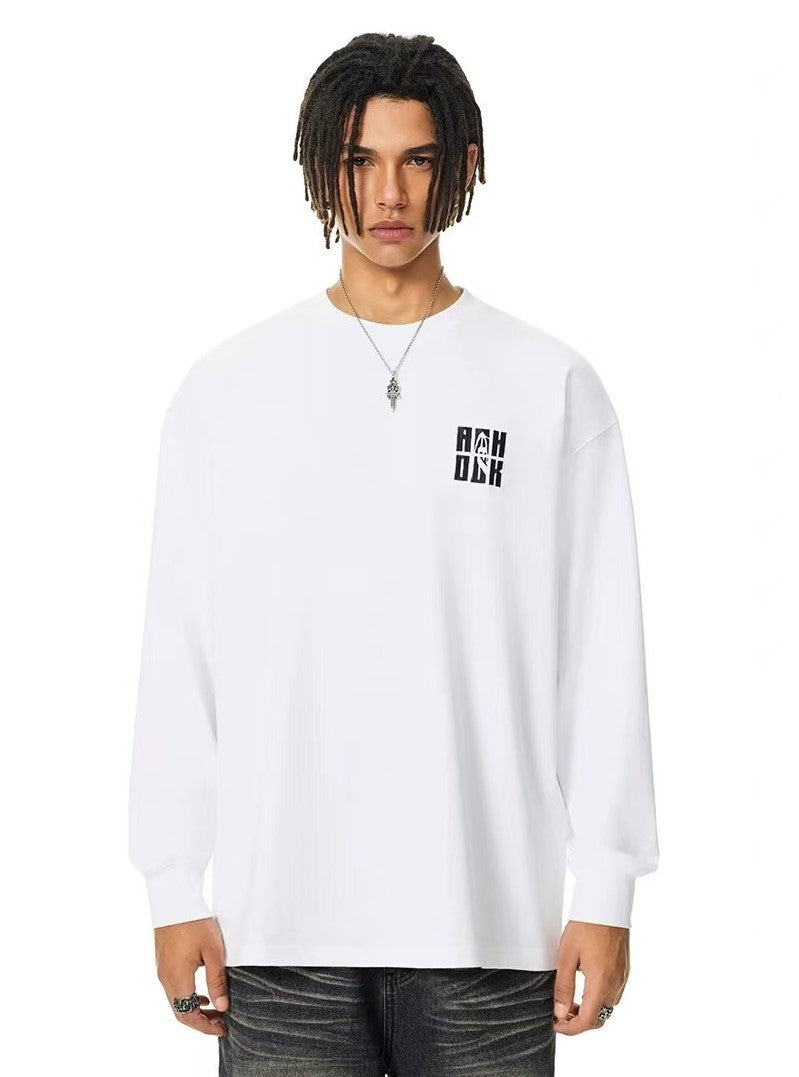 ACHOCK Basic Loose Logo Print Long-sleeved T-shirt
