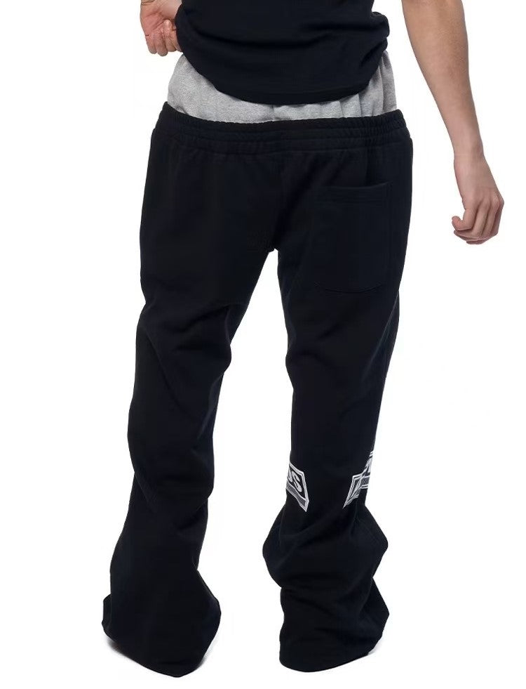 AFGK Fake Two Piece Double Waist Drawstring Bootcut Sweatpants