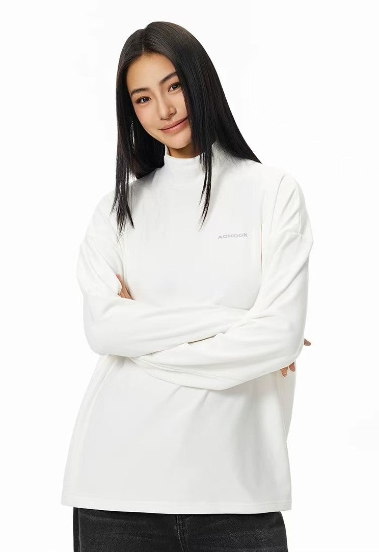 ACHOCK Simple Basic Logo Half Turtleneck Long-sleeve Tee