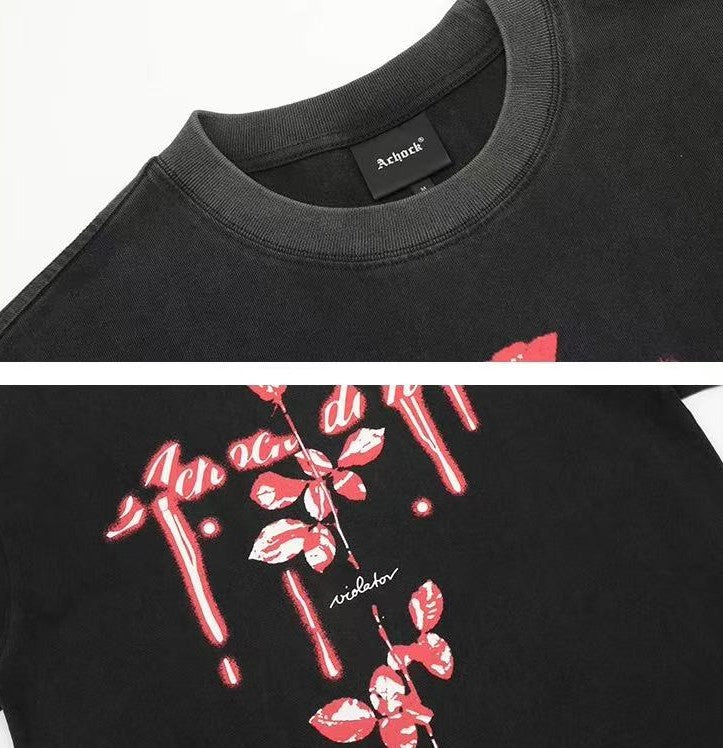 ACHOCK Washed Distressed 3D Luminous Printed T-shirt