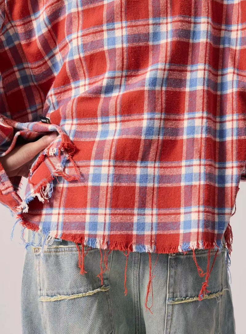 REMEDY Distressed Plaid Long-sleeve Shirt
