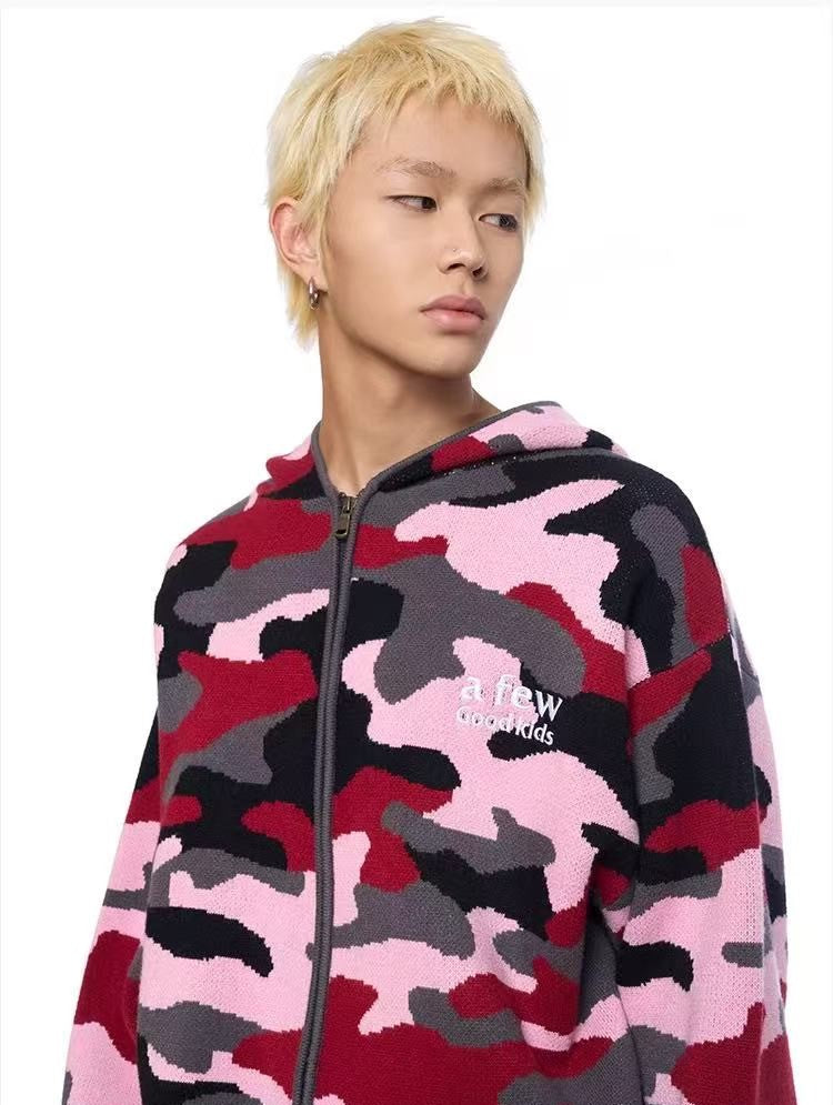 AFGK Pink Camouflage Hooded Cardigan Sweater