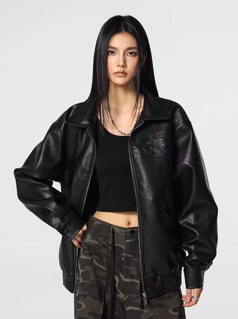 ACHOCK Heavy Steel Embossed Leather Jacket