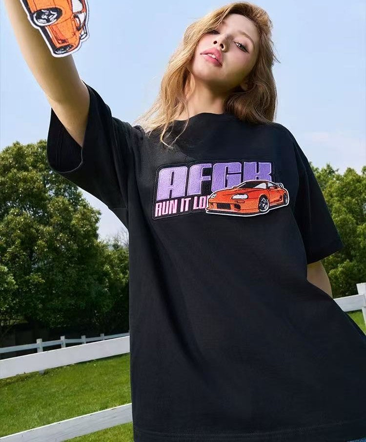 AFGK "JDM" Motorcycle Velcro Embroidered Short-sleeved T-shirt