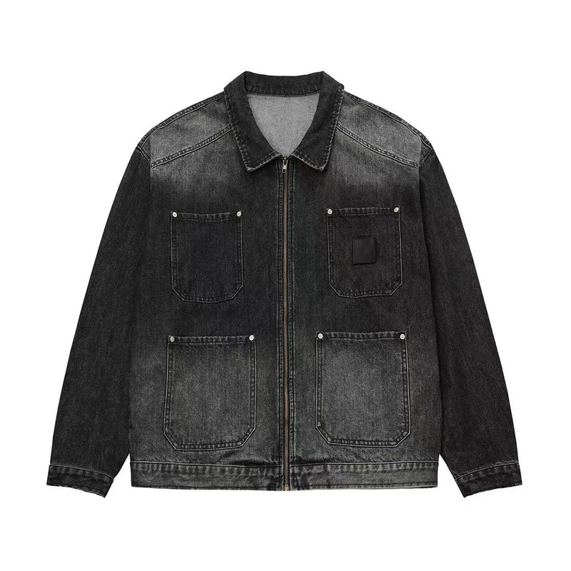 BIPOLAR Retro Distressed Design Washed Denim Jacket