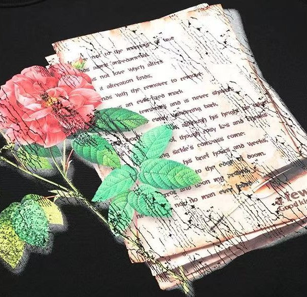 AFGK Flowers and Love Letters Thin Velvet Crew Neck Sweatshirt