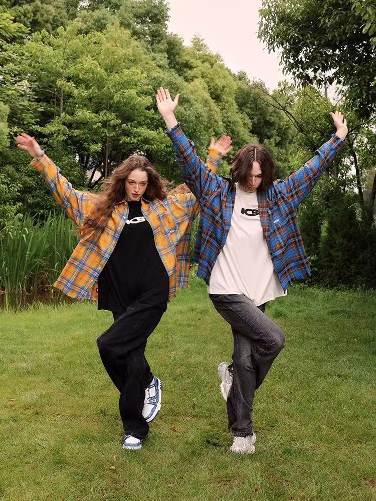 ICONSLAB Plaid Hem Long Sleeve T-shirt