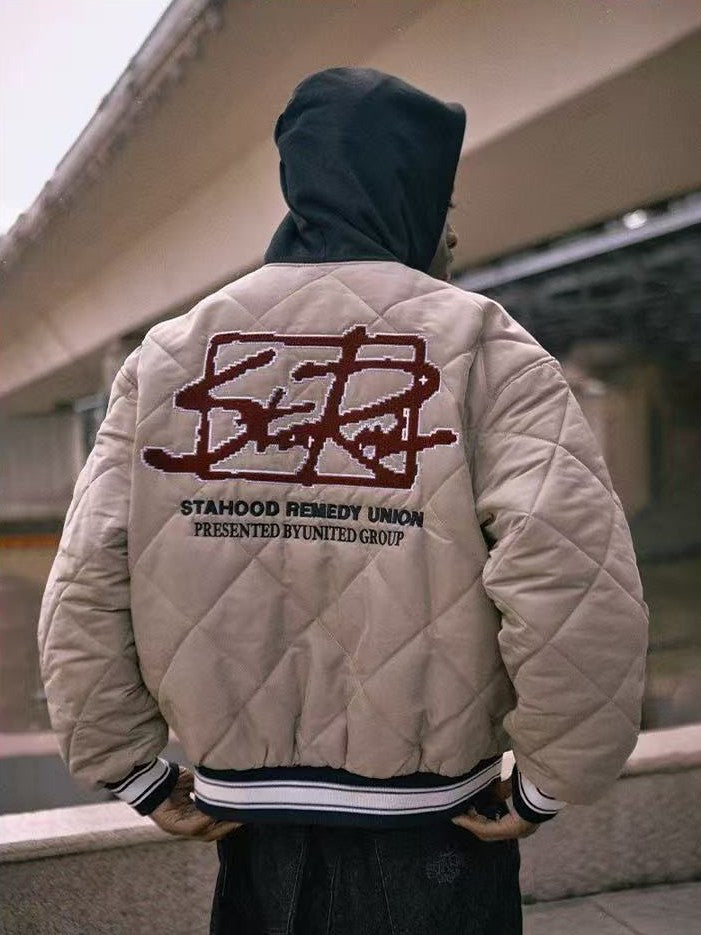 REMEDYxSTA Embroidered Quilted Baseball Hooded Jersey