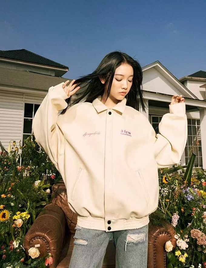 AFGK Logo Embroidered Leather Jacket