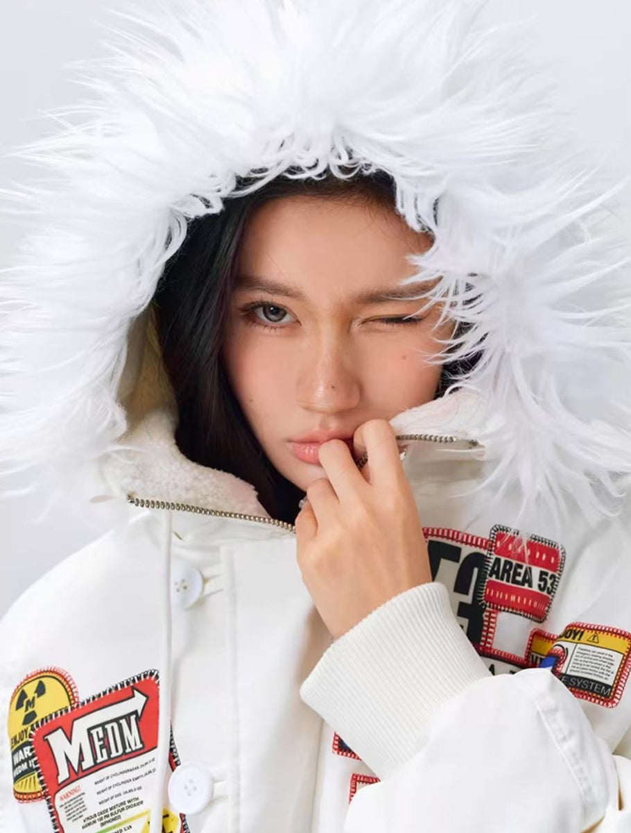 MEDM MA1 Down Jacket with License Plate Patch and Fur Collar Hood