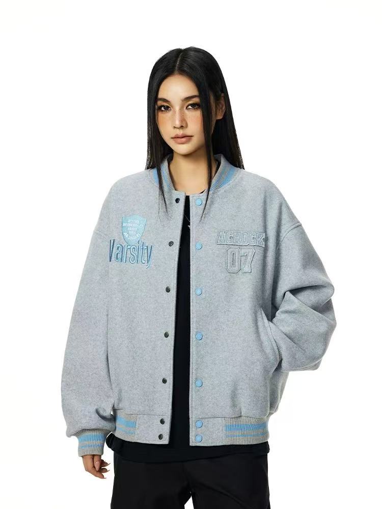 ACHOCK Retro Three-dimensional Embroidered Baseball Jacket