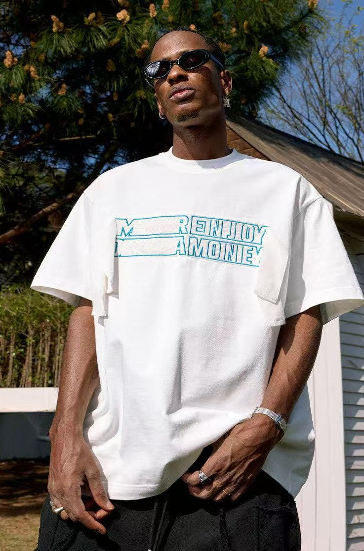 MEDM Webbing Embroidered Letter Short-sleeves T-shirt