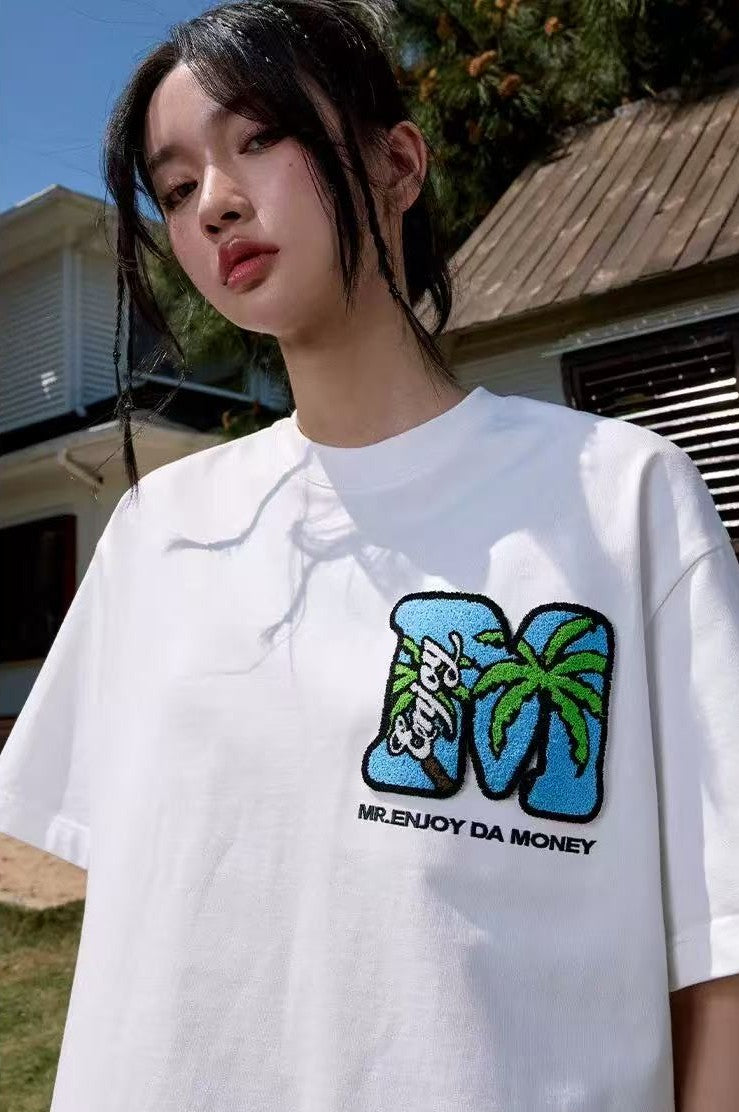 MEDM Toothbrush Embroidered Coconut Tree Short-sleeved T-shirt