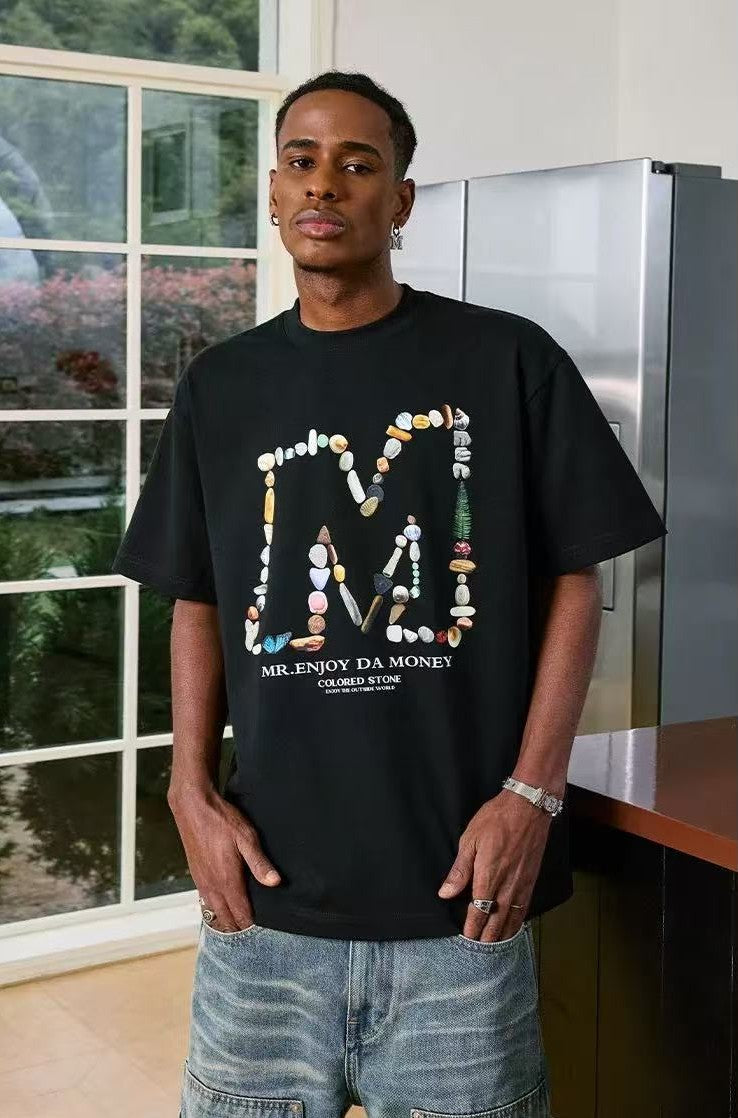 MEDM Colorful Stone M Print Short-sleeve T-Shirt