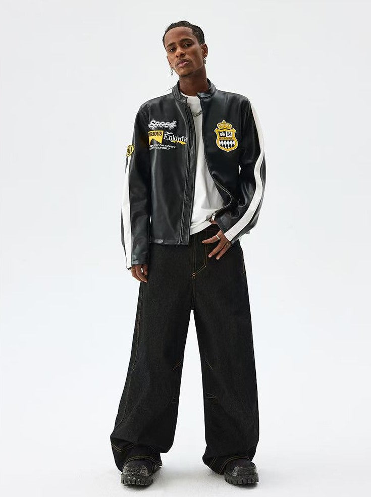MEDM Retro Racing Leather Jacket