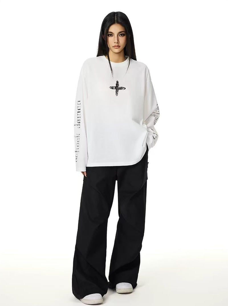ACHOCK Retro Simple Cross Long-sleeved Tee