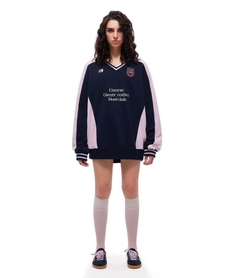 FDR Badge V-neck Contrasting Colors Sweater