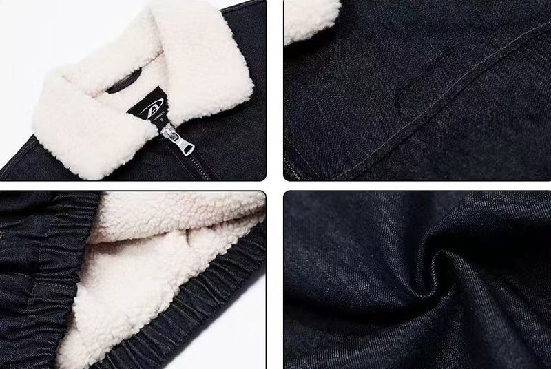 ACHOCK Denim Faux Sherpa Lapel Warm Thicken Jacket