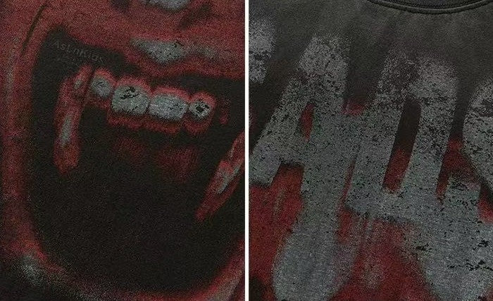 REMEDY Devil Roar Print Washed Short-sleeve T-shirt