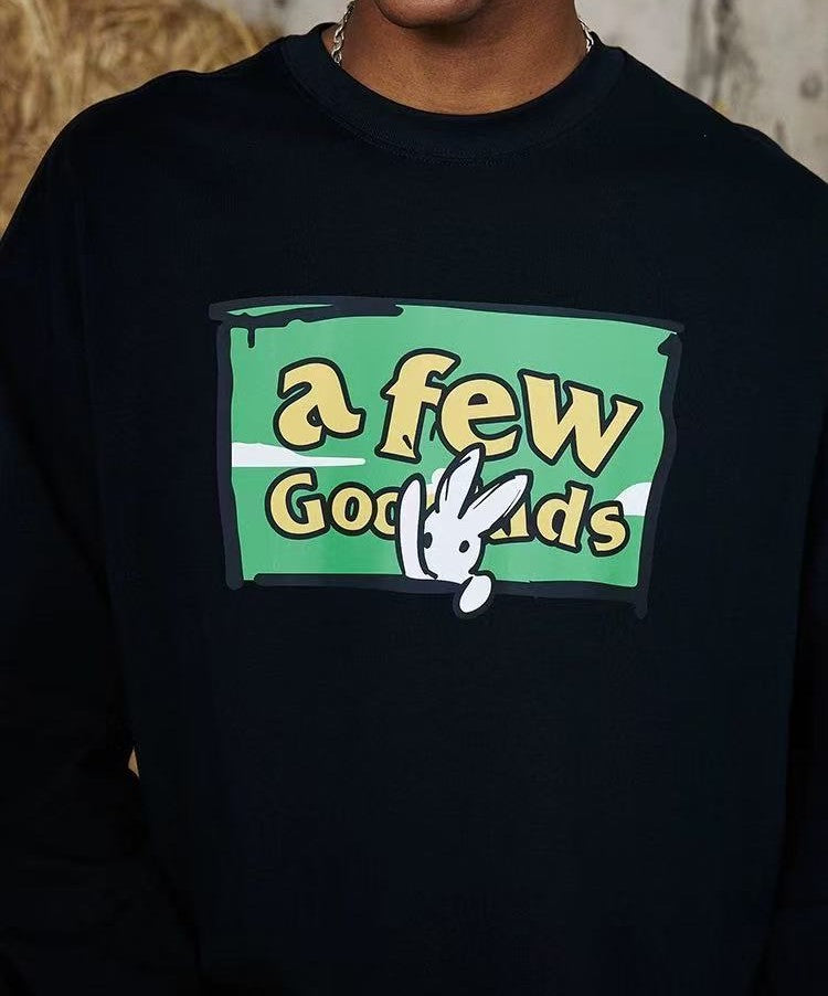 AFGK Rabbit Graffiti Print Long Sleeve T-Shirt