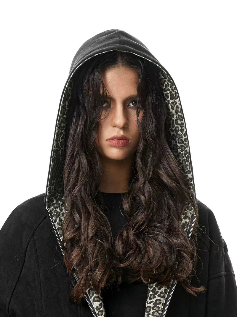 FDR Leopard Print Suede Hooded Jacket