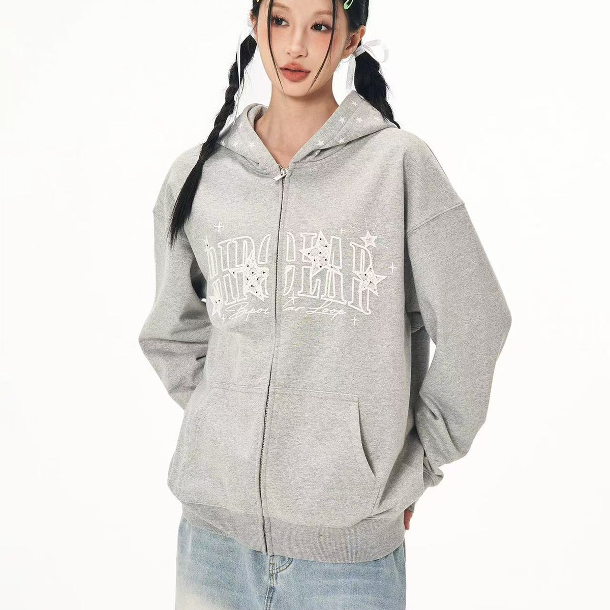 BIPOLAR Star Hooded Cardigan Sweatshirt