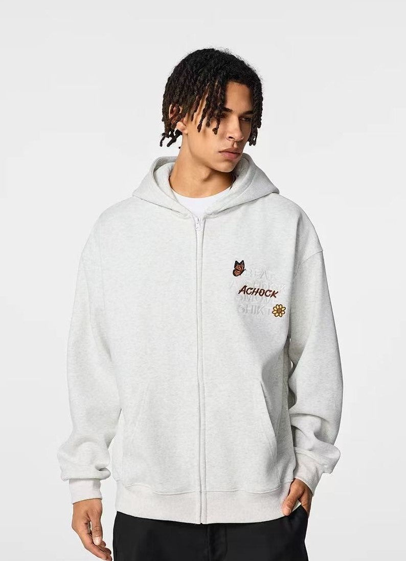 ACHOCK Floral Patch Embroidered Hooded Sweatshirt