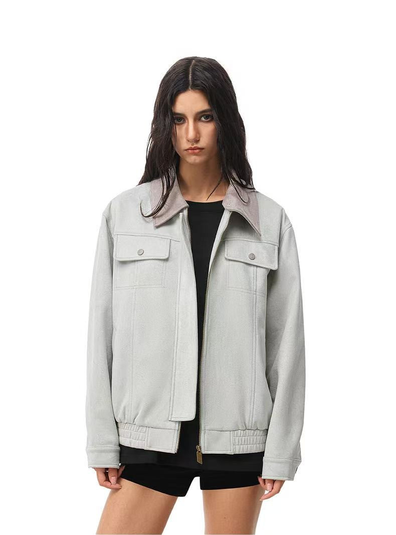 FDR Retro Contrast Lapel Suede Jacket (For Women)