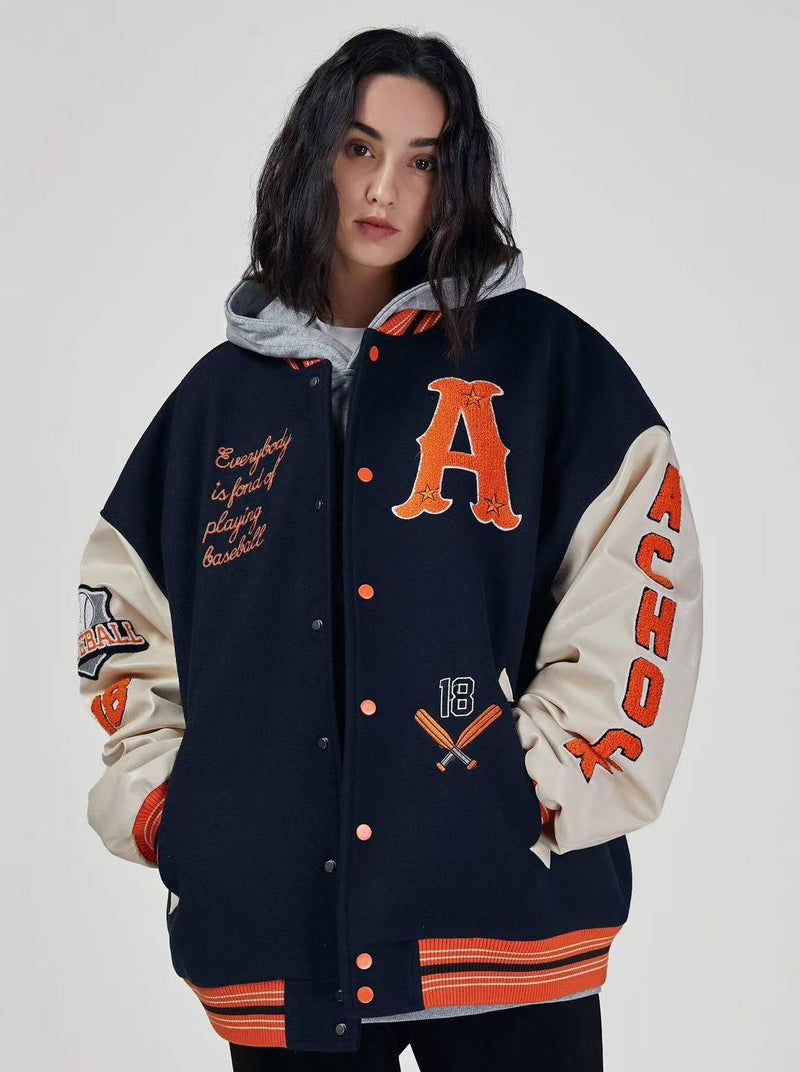 ACHOCK High Street Two-tone Baseball Embroidered Varsity Jacket