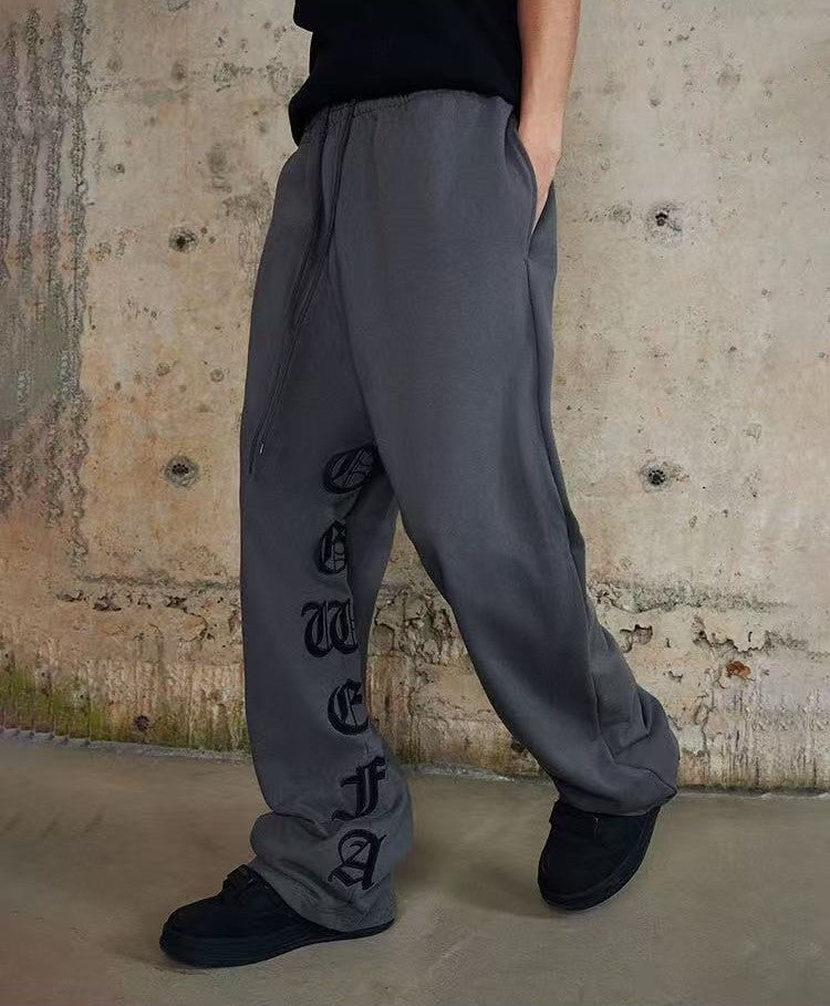 AFGK Embroidered Washed Casual Sports Pants