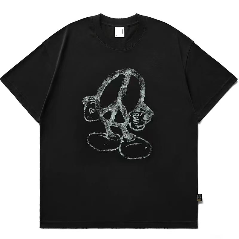 REMEDY Peace Cartoon Print Distressed Short-sleeve T-shirt