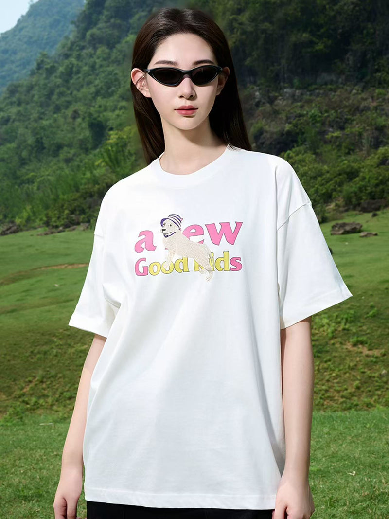 AFGK Vacation Puppy Embroidered Short Sleeve T-Shirt