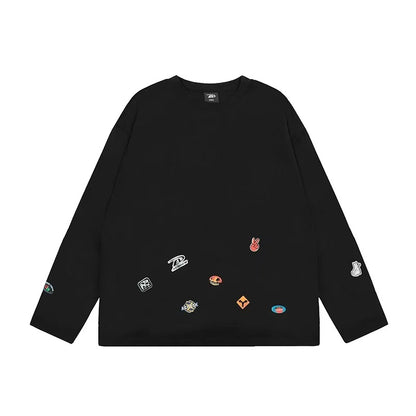 ACHOCK Creative Cartoon Sticker Long-sleeved T-shirt