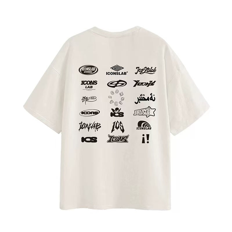 ICONSLAB Multi-logo Crew Neck Printed T-shirt