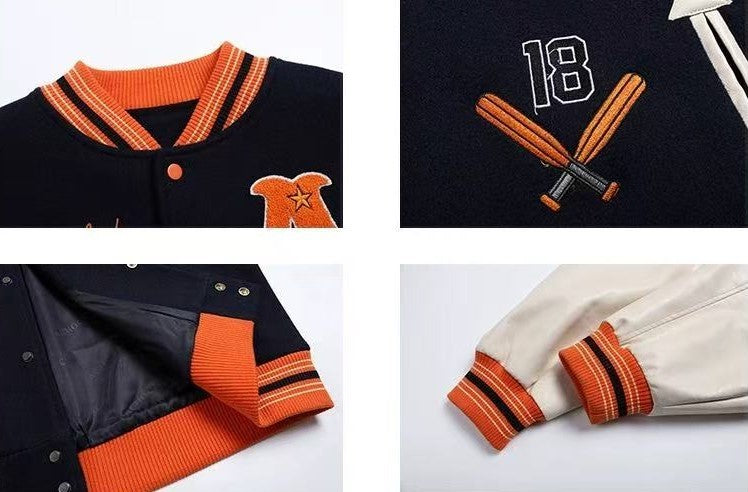 ACHOCK High Street Two-tone Baseball Embroidered Varsity Jacket