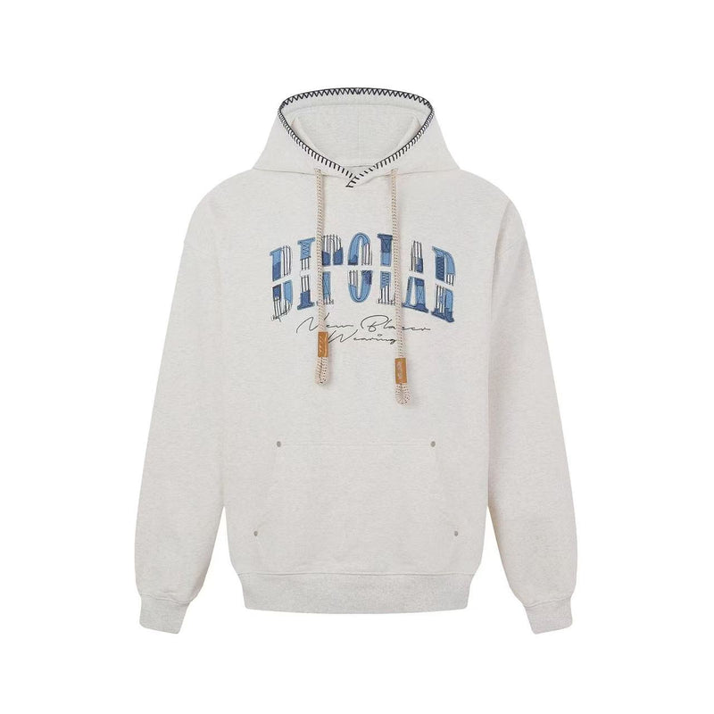 BIPOLAR Denim Striped Patch hoodie