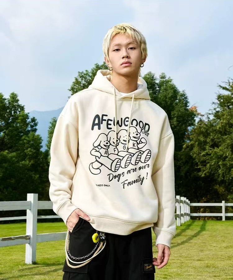 AFGK  Friendly Puppy Cartoon Plush Hoodie