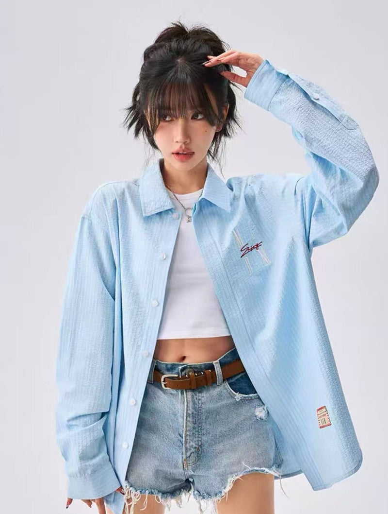 MEDM Letter Embroidered Long- sleeve T-shirt