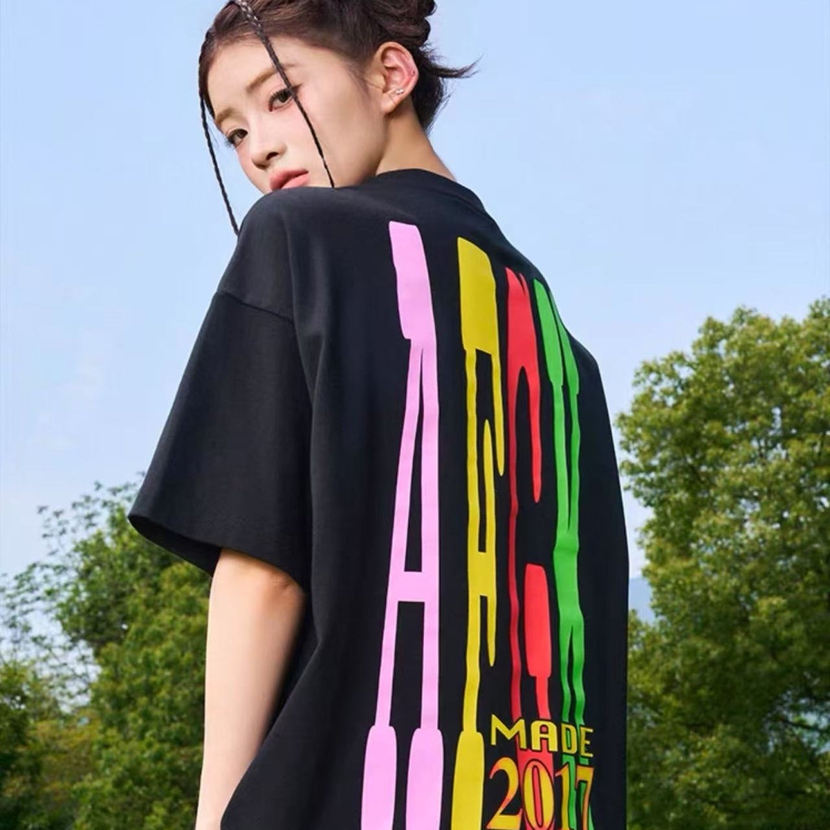 AFGK Contrast Color Printed Letter LOGO T-shirt